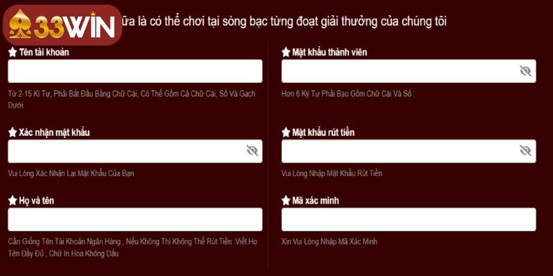 Thao tác đăng ký tham gia trang chủ 33WIN đơn giản